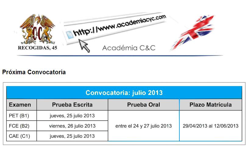convocatoria examenes Cambridge Julio 2013